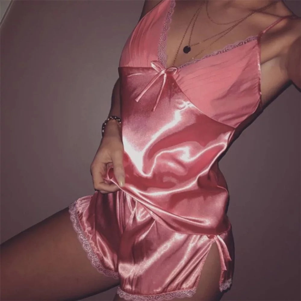 Spaghetti strap satin 2 piece pajama